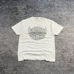 Harley Davidson T Shirt Mens Large White 2014 Skull Biker Double Sided Graphic